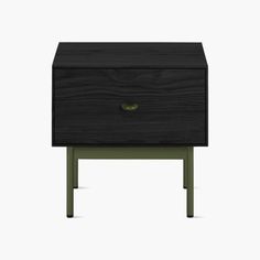 a black and green nightstand with two drawers on one side, an open drawer in the other