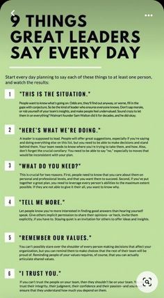 a green poster with the words things great leaders say every day