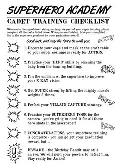 a poster with instructions to learn how to use the superhero academy card training checklist