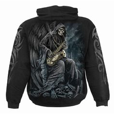 Spiral Reaper Blues - Hoody Black Gothic Hoodies, Biker Tattoos, Heaven's Gate, Door Black, Tattoo Clothing, The Door Is Open, Skull Hoodie, Dark Fashion, Cotton Fleece