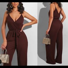 Size Small Great For Holidays Of Brunch! Brown V-neck Jumpsuits And Rompers For Party, Chic Brown Jumpsuits And Rompers For Summer, Chic Brown Jumpsuits And Rompers For Day Out, Chic Brown Jumpsuits And Rompers For Party, Elegant Brown Summer Jumpsuits And Rompers, Elegant Brown Jumpsuits And Rompers For Summer, Chic Brown Jumpsuits And Rompers For Night Out, Trendy Brown Jumpsuits And Rompers For Night Out, Brown Jumpsuit For Night Out In Spring