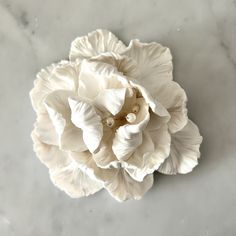 a white flower sitting on top of a marble table