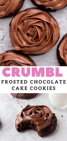 Crumbl chocolate cake cookie recipe Cake Cookie Recipe, Homemade Chocolate Frosting, Chocolate Crumble, Batch Recipes, Frosted Cookies, American Chocolate, Cookie Base