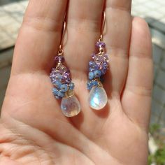 Rainbow Moonstone, Pink Amethyst, Sapphire and Tanzanite Earrings, Genuine Sapphire Earrings, Dangle Earrings , Wedding Earrings - Etsy Teardrop Moonstone Earrings With Gemstone Accents, Amethyst Multi-stone Drop Earrings, Amethyst Multi-stone Briolette Earrings, Amethyst Multi-stone Earrings As Gift, Amethyst Gemstone Earrings For Wedding, Amethyst Earrings With Gemstone Accents For Wedding, Handmade Moonstone Earrings For Wedding, Elegant Dangle Crystal Earrings For Healing, Amethyst Gemstone Wedding Earrings