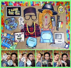 a collage of photos with people holding up various items