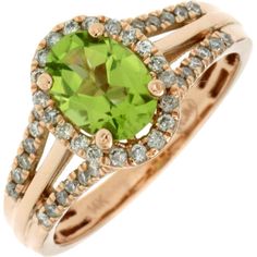 Royal Radiant 14K Rose Gold Peridot & Diamond Ring - 1.25 Carat Oval Peridot - Sparkling Diamond Accents Luxury Peridot Diamond Ring For Formal Occasions, Peridot Color, Sparkling Diamond, Peridot Ring, Royal Jewelry, The Glow, Vibrant Green, Green Stone, Sparkle Diamonds