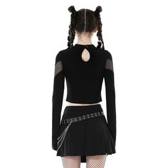 Explore style with our Black Gothic Punk Fishnet Long Sleeve Crop Top. Crafted with fishnet mesh and eyelet detail, it's a standout piece for any outfit. This top in polyester-spandex blend offers comfort, stretch, and a sleek black color. The cropped length and round neck give off an edgy vibe, perfect for adding a punk touch to your wardrobe. Features fishnet mesh and eyelet detail Made of polyester-spandex blend Comfortable, stretchy, sleek black color Cropped length, round neck for an edgy v Fishnet Long Sleeve, Kawaii Socks, A Punk, Gothic Punk, Short Socks, Long Sleeve Crop, Hair Accessories Headbands, Headband Hairstyles, Long Sleeve Crop Top