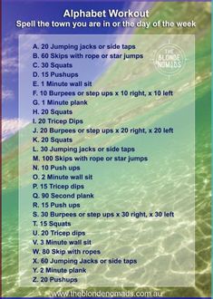 the alphabet workout poster shows how to use it for an ocean themed workout routine,