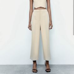 Nwt Size Small Cream Color Formal Neutral Wide Leg Pants For Spring, Neutral Formal Pants For Summer, Spring Formal Neutral Wide Leg Pants, Neutral Formal Summer Pants, Beige Wide Leg Pants For Business Casual Summer, Zara Summer Office Pants, Neutral Pants For Formal Spring Occasions, Elegant Beige Wide Leg Pants For Spring, Neutral Formal Pants For Spring