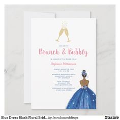 the bridal and baby shower card is shown with an image of a woman in a blue