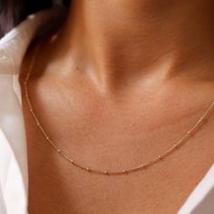 14K Solid Gold Satellite Chain Necklace, Beaded Ball Chain Necklace, Dainty Layered Necklace FEATURES: -Gold KT: 14K Solid Gold -Gold Color: Yellow Gold -Chain Lengths: 6.5", 7", 7.5", 14", 16", 18", 20", 22", 24" -Chain Widths: 1 mm. -Chain Style:Segment Link Chain -Clasp Closure: Spring ring SHIPPING: -Ready to Ship in 1-2 Business Days -FREE shipping on all U.S. orders  -Packed in a labeled gift box -The perfect birthday or holiday (Christmas, Hanukah, valentines day...etc.) gift!  -We ship g Royalty Necklace, Real Gold Necklace, Suede Jewelry, Real Gold Chains, Chain Necklace Gold, Engraved Pendant, Solid Gold Necklace, Ball Chain Necklace, Solid Gold Chains