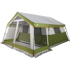 a tent that is green and white