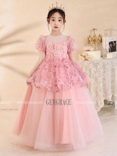 10% off now|Free shipping world-wide. Pink Princess Sequined Tulle Girl Prom Party Dress with Bubble Sleeves at GemGrace. Click to learn our pro custom-made service for wedding dress, formal dress. View #FlowerGirlDresses for more ideas. Girl Prom, High Low Prom Dresses, Tea Length Wedding Dress, Bridal Party Dresses