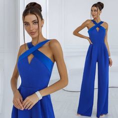 Step into sophistication with our Elegant Royal Blue Jumpsuit, perfect for graduations, proms, and any special event. This stunning jumpsuit combines style and comfort, featuring a flattering silhouette that is sure to turn heads. Whether you're celebrating a milestone or attending a glamorous party, this jumpsuit ensures you stand out with confidence and grace. Ideal for the modern woman, this versatile piece is a must-have for any chic wardrobe. Shop now for effortless elegance! Good One, Yacht Party Outfit, Royal Blue Jumpsuit, Classic Essence, Nautical Outfits, Chic Wardrobe, Yacht Party, Womens Suits, Blue Jumpsuit