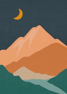 a mountain with a crescent moon in the sky