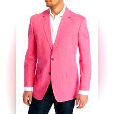 Nwt 100% Cotton Fuchsia Chambray 42r $125 Pink Fitted Sport Coat For Formal Occasions, Fitted Pink Sport Coat With Notch Lapel, Formal Fitted Pink Sport Coat, Classic Pink Blazer For Spring, Classic Fitted Sport Coat For Spring, Pink Fitted Sport Coat With Notch Lapel, Classic Pink Summer Blazer, Classic Pink Spring Blazer, Classic Pink Single-breasted Blazer