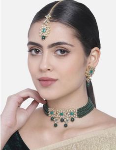 This Jewellery Set Is Crafted In Gold Plating And Consists Of A Necklace, Maang Tikka And A Pair Of Earrings.The Choker Necklace Feature Kundan Studded In It And Is Secured With A Drawstring Closures. Style This Necklace Set With A Saree Or A Salwar Suit To Enhance The Look.This Jewelry Set Is A Great Option And A Perfect Pick For Your Wedding Functions. Luxurious Jewellery With High End Be Assured To Find A Variety Of Contemporary And Traditional Designs In The Mesmerizing Collection That We Of Kundan Necklace Set, Maang Tikka, Mint Wedding, Indian Necklace, Kundan Necklace, Choker Necklace Set, Wedding Function, Kundan Necklaces, Salwar Suit