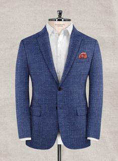 Introduce your styling rotation with some courageous refinement like our Italian Murano Cobalt Blue Wool suit. Crafted from wool linen silk blend, the naturally breathable suit features a decent texture along with the cobalt blue hue that makes for an outstanding menswear piece needed in every gent’s closet. 
 
 Look features a 2 button jacket with notch lapels, real horn royal buttons, single vent, three cuff buttons and two welted back pockets on trousers. 
 You can change the look during cust Blue Linen Blazer For Workwear, Tailored Blue Cotton Suit, Blue Linen Suits For Business Casual, Classic Blue Linen Suit, Classic Blue Linen Suits, Fitted Blue Tweed Jacket With Welt Pockets, Business Casual Blue Linen Suits, Fitted Blue Linen Suit, Blue Fitted Linen Suit