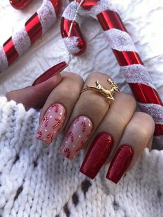 Christmas Hard Gel Nails, Winter Nail Ideas 2024, Nails 2024 Winter, Red Gold Nails, Noel Nail