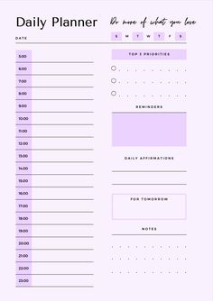 the daily planner is shown in purple and white, with lines on each side of it