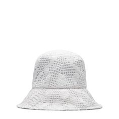 Comme des Garçons Shirt Headwear WHITE / O/S CROCHET-KNIT BUCKET HAT White Cotton Vacation Hat, White Fitted Casual Hat, White Brimmed Cotton Hat, Casual White Brimmed Hat, White Cotton Brimmed Hat, Trendy White Hats For Spring, Trendy White Spring Hat, White Cotton Wide Brim Hat, White Wide Brim Cotton Hat