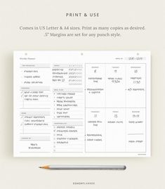 the print and use guide is displayed on top of a white sheet with an orange pencil