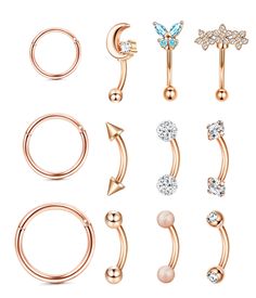 PRICES MAY VARY. 1.[[Packing set]: Order comes with 12pcs 16G rook daith earrings and curved eyebrow rings, cartilage hoop piercing in different styles, affordable price, more choices for every day wearring. 2.[Popular Gauge]: 16G /1.2mm bar thickness, 8mm bar length and 3mm ball size, earrings hoop , inner diameter , 15/64"(6mm),5/16"(8mm), 3/8"(10mm); perfect fit for body piercing. 3.[Quality Material]: The 16G cartilage earrings and 16G curved barbells are made with 316L surgical stainless st Small Belly Button Rings, Cartilage Piercing Hoop, Eyebrow Piercing Jewelry, Eyebrow Rings, Labret Ring, Nose Piercing Ring, Daith Piercing Jewelry, Tragus Piercing Jewelry, Piercing Cartilage