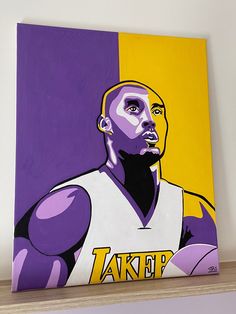 a painting of a basketball player on a shelf