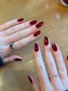 Red Acrylic Nails Almond, Red Nails Almond Shape, Nails Rouge, Almond Red Nails, Lana Nails, Red Nails Almond, Uñas Coquette, Almond Nails Red, Bare Nails