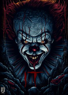 the evil clown from it's movie poster, it looks like he is crying