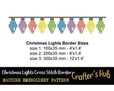 christmas lights border sizes for cross stitchers and crochet patterns are shown here