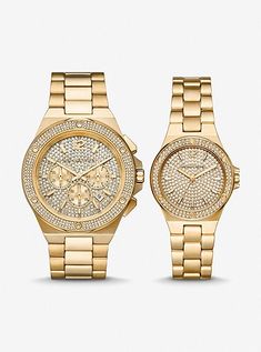 Lennox His And Hers Pavé Gold-tone Watch Set | Michael Kors Michael Kors Lexington, Gold Watches, Watch Set, Men's Vintage Watch, Watch Gift, Michael Kors Men, Wedding Watch, Watch Gifts, Luxury Watch