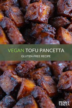 vegan tofu pancetta gluten - free recipe with text overlay