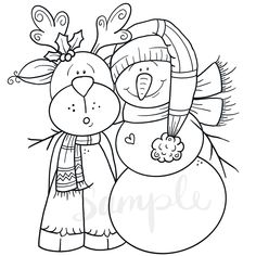 a black and white drawing of two snowmen