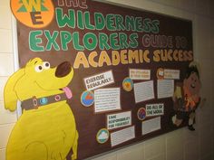 a bulletin board with information about the wilderness explorer's guide to an academy success