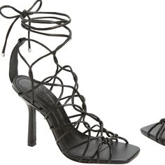 Nwob Schutz Heydt Ankle Tie Sandal Heels - Size: 6.5 - Color: Black - Material: Leather - Heel Height: 4 Inches - Detailing: Square Toe, Wraparound Ankle Ties, Cage Silhouette - Condition: Brand New Without Box - Made In Brazil * Note: Runs Small High Heel Synthetic Lace-up Sandals For Evening, High Heel Lace-up Sandals For Evening, Evening Synthetic Lace-up Sandals With Wrapped Heel, Lace-up Sandals With Padded Heel For Night Out, Evening Lace-up Sandals With Heel Strap In Synthetic Material, Black Pointed Toe Lace-up Sandals For Summer, Synthetic Lace-up Sandals With Wrapped Heel For Night Out, Black High Heel Lace-up Sandals With Padded Heel, Black Lace-up High Heel Sandals With Padded Heel