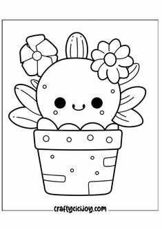 a flower pot with flowers in it coloring page