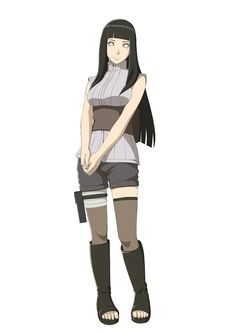 an anime character with long black hair and knee high boots, standing in front of a white background