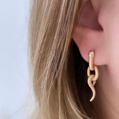 Astonishing 14k gold filled snake mismatched transformer dangle earrings. You can wear them as usual hoops or add snake dangles. Made of higest quality hypoallergenic jewelry alloy. Length: 1.18 and 1.37 inches / 3 cm and 3.5 cm Gold Snake Jewelry For Pierced Ears, Gold Snake-shaped Jewelry With Pierced Ears, Trendy Snake-shaped Earrings For Gifts, Snake Dangle Earrings, Serpent Earrings, Snake-shaped Yellow Gold Earrings For Gift, Gold Snake Shape Single Earring, Gold Snake-shaped Earrings For Gift, Gold Snake-shaped Earrings With Pierced Ears