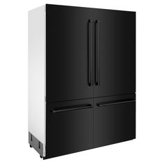 a black and white refrigerator freezer sitting next to each other