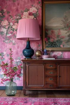 living room inspo, grandmillenial interior, pink wallpaper, flowery wallpaper Timeless Home Decor, Grandmillennial Style, Gentle Facial Cleanser, Home Decor Green, Timeless Home, Curated Home, Washing Your Face, Wooden Dresser, Home Space