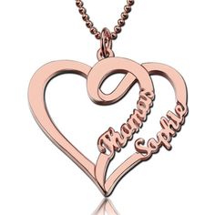 Cut Out Double Name Heart Necklace Rose Gold Customized Rose Gold Heart Pendant Necklace, Personalized Heart-shaped Rose Gold Name Necklace, Personalized Rose Gold Heart Name Necklace, Customized Heart-shaped Rose Gold Necklaces, Customized Rose Gold Heart Necklaces, Customized Rose Gold Heart Pendant Jewelry, Rose Gold Heart Pendant Necklace For Mother's Day, Personalized Double Heart Rose Gold Necklace, Rose Gold Heart Pendant Name Necklace