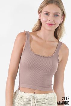 A cropped, ribbed knit crop top featuring a square neckline and lettuce-edge. One size Fabric: 92% Nylon / 8% Spandex Made in USA Icon Clothing, Lilac Grey, Ribbed Knit Top, Knit Crop Top, Curated Gifts, Knit Crop, Baby & Toddler Clothing, Petite Size, Clothes Gift