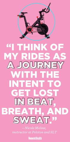 a pink poster with an image of a man on a bike and the words, i think