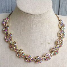 This Is A Beautiful Aurora Borealis Rhinestone Choker Necklace On Gold Tone Metal. 1960s Era. Each Link Has Five Ab Rhinestones That Are Faceted And Full Of Sparkle. The Style Of Chain Gives You The Ability To Adjust The Length. The Length Is Approx. 16" & Each Component Measures Approx. 1" X 3/4" ~ Across The Widest/Longest Points. This Necklace Would Look Gorgeous For Any Special Occasion. This Would Be A Great Addition To Your Vintage Jewelry Collection Or Would Make A Great Vintage Gift! Thi Cocktail Costume, 60’s Fashion, Rhinestone Choker Necklace, Toned Abs, Rhinestone Choker, Accessories Jewelry Necklace, Short Necklace, Aurora Borealis, Women Accessories Jewelry