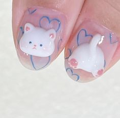 Nail With Cat Design, Cute Cat Nail Art, Nails Cat Design, Nail Art Cats, Cute Nails Korean, Cute Cat Nails, Cat Nails Design, Cat Nail Art Designs