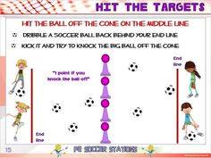 PE Soccer Stations- 20 "Kick Around" Zones Pe Stations, Soccer Activities, Coaching Kids Soccer, Soccer Lessons, Fun Soccer Drills, Fun Soccer Games, School Gymnasium, Gym Games For Kids, Soccer Drills For Kids