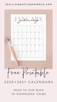 the free printable calendar with a pen on it and text that reads, free printable