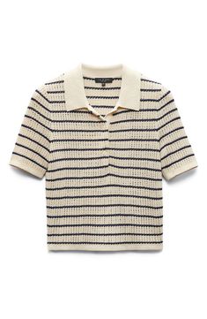 rag & bone Viola Stripe Cotton Blend Polo Sweater | Nordstrom Crop Polo Shirt, Cropped Polo Shirt, Turtle Dove, New York Aesthetic, Cropped Cardigan Sweater, Polo Sweater, Rag And Bone, Polo Shirt Women, Knitted Tshirt