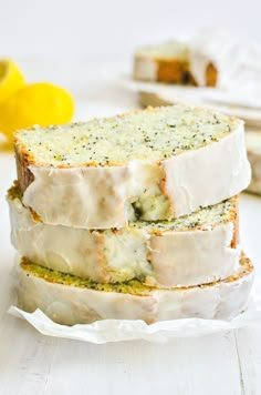 slices of lemon poppy seed bread stacked on top of each other